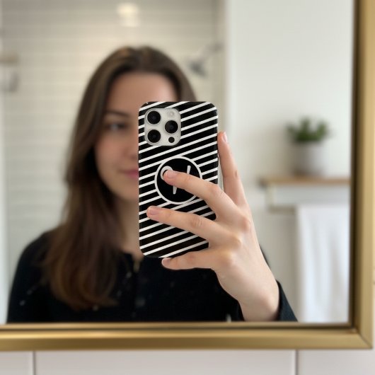 Modern Black and White Diagonal Stripes Monogram Case-Mate iPhone Case