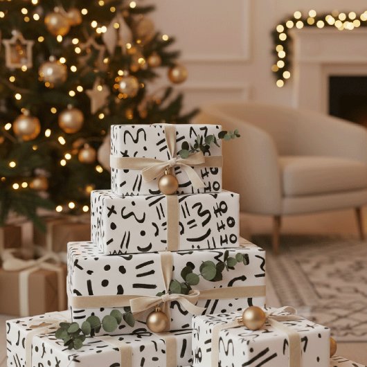 Modern Black and white doodle style art  Inpakpapier Vel