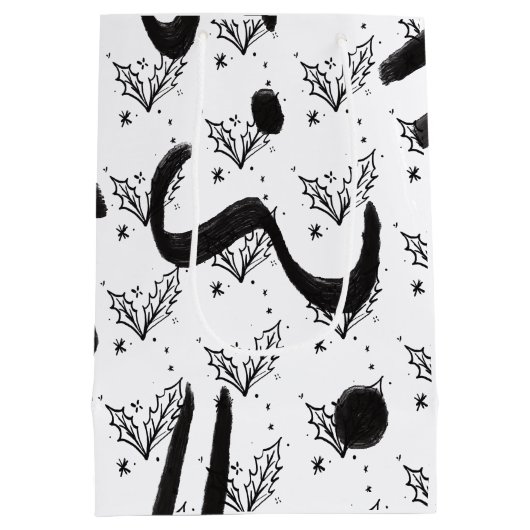 Modern Black and white doodle style art  Medium Cadeauzakje (Achterkant)