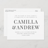 Modern Black and White Elegant Wedding Invitation Briefkaart (Voorkant / Achterkant)