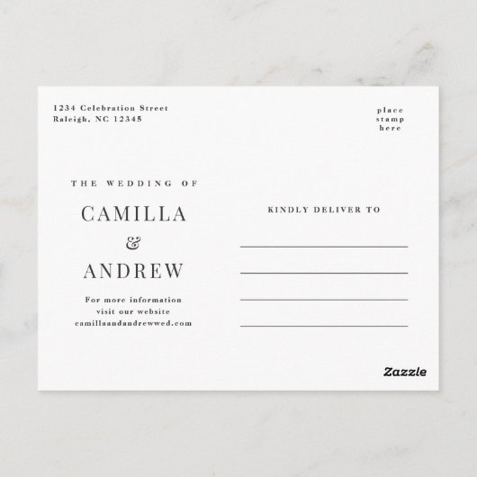 Modern Black and White Elegant Wedding Invitation Briefkaart (Achterkant)