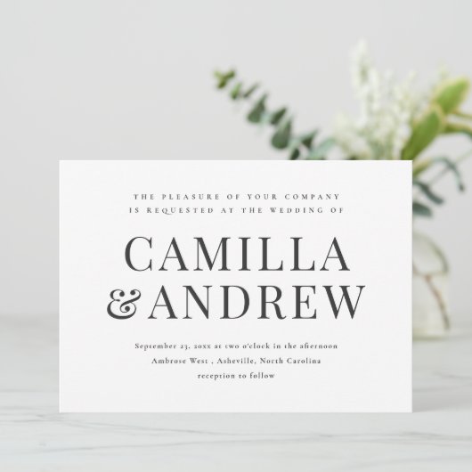 Modern Black and White Elegant Wedding Kaart (Staand voorkant)