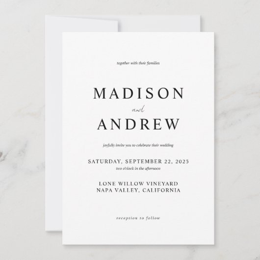 Modern Black and White Elegant Wedding Kaart (Voorkant)