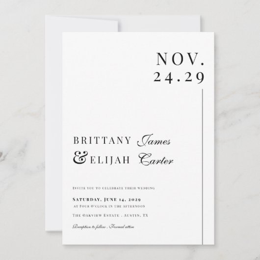 Modern Black and White Elegant Wedding Kaart (Voorkant)