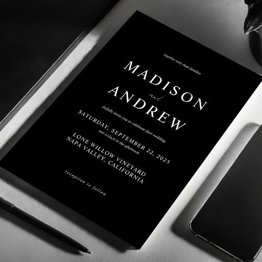 Modern Black and White Elegant Wedding Kaart