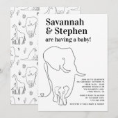 Modern Black and White Elephant Joint Baby shower Kaart (Voorkant / Achterkant)