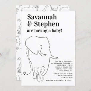 Modern Black and White Elephant Joint Baby shower Kaart