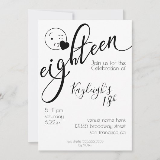 Modern Black and White Emoji 18th Birthday Kaart (Voorkant)