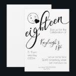 Modern Black and White Emoji 18th Birthday Kaart<br><div class="desc">Moderne,  eenvoudige uitnodigingen voor een verjaardagsfeestje voor zwart-wit tekstontwerp voor haar achttiende verjaardag. Met het woord 'achttien' in de moderne kalligrafie en een kissy wink emoji - een eenvoudig lettertype voor de tekst en een handgeschreven lettertype voor de naam en de leeftijd - allemaal eenvoudig aan te passen.</div>