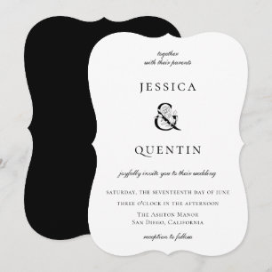 Modern Black and White Floral Ampersand Wedding Kaart