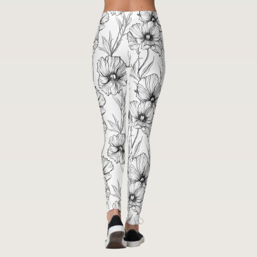 Modern Black and White Floral Leggings (Achterkant)