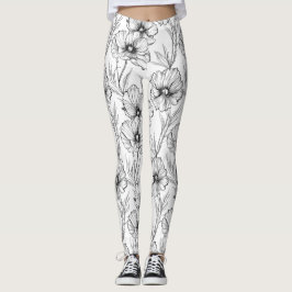 Modern Black and White Floral Leggings
