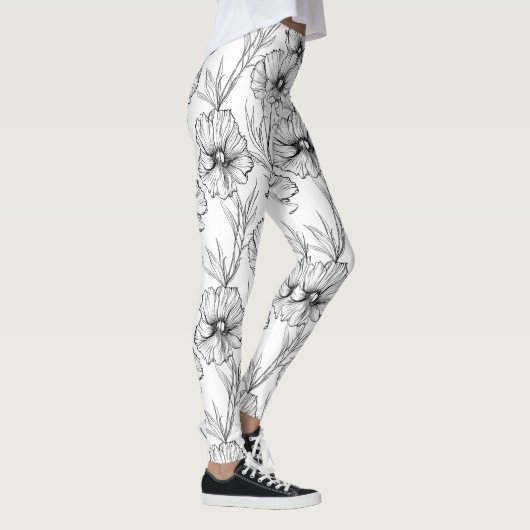 Modern Black and White Floral Leggings (Rechts)