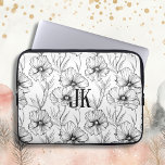 Modern Black and White Floral Monogrammed Laptop Sleeve<br><div class="desc">Black and white large flowers elegant seamless pattern monogrammed tablet case.</div>