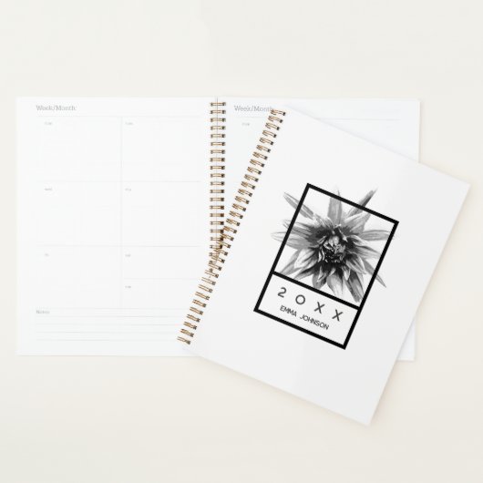 Modern Black and White Floral Name 2026 Planner (Display)