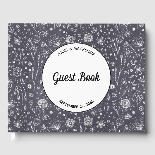 Modern Black and White Floral Wedding Gastenboek (Voorkant)