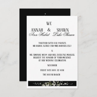 Modern Black and White Floral Wedding Invitation Kaart