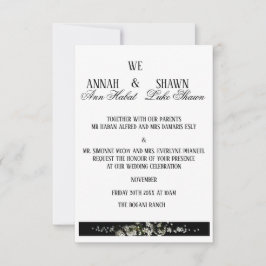Modern Black and White Floral Wedding Invitation Kaart