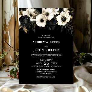 Modern Black and White Floral Wedding Kaart