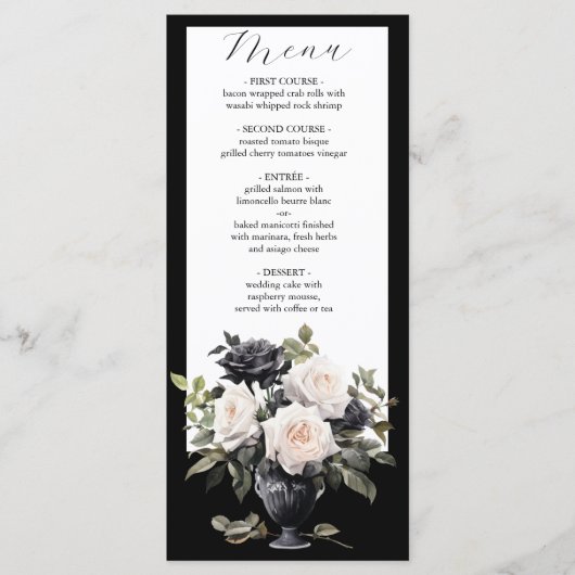 Modern Black and White Floral Wedding Menu (Voorkant)