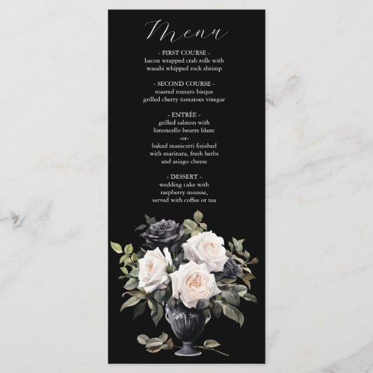 Modern Black and White Floral Wedding Menu (Voorkant)