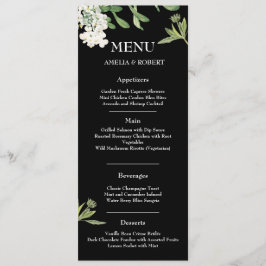 Modern Black and White Floral Wedding Menu Card