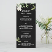 Modern Black and White Floral Wedding Menu Card (Staand voorkant)