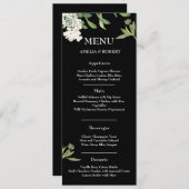 Modern Black and White Floral Wedding Menu Card (Voorkant / Achterkant)