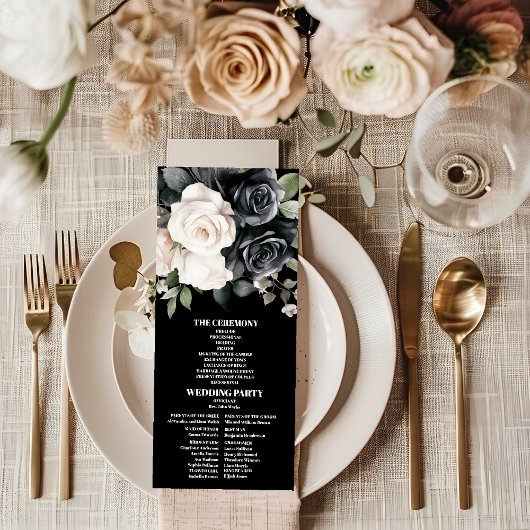 Modern Black and White Floral Wedding Programmakaart