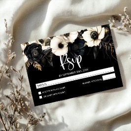 Modern Black and White Floral Wedding RSVP Kaartje