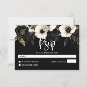 Modern Black and White Floral Wedding RSVP Kaartje (Voorkant)