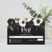 Modern Black and White Floral Wedding RSVP Kaartje (Staand voorkant)