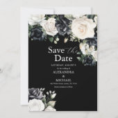 Modern Black and White Floral Wedding Save The Date (Voorkant)