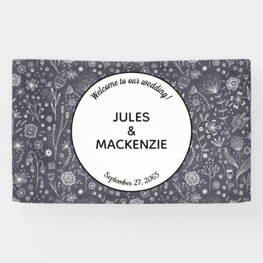 Modern Black and White Floral Wedding Spandoek (Horizontaal)