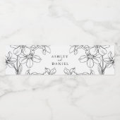 Modern Black and White Floral Wedding Waterfles Etiket (Enkel label)