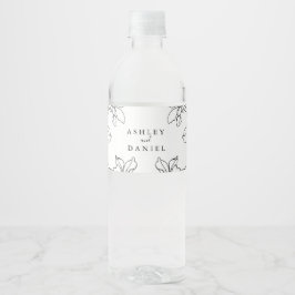 Modern Black and White Floral Wedding Waterfles Etiket