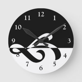 Modern Black and White Flourish Ronde Klok