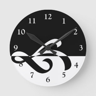 Modern Black and White Flourish Ronde Klok