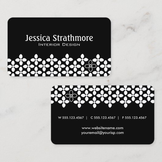 Modern Black and White Flowers Pattern Visitekaartje (Voorkant / Achterkant)