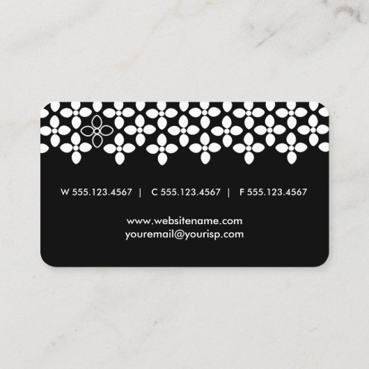 Modern Black and White Flowers Pattern Visitekaartje (Achterkant)