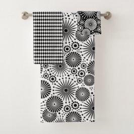 Modern Black and White Flowers Starburst Harlequin Bad Handdoek