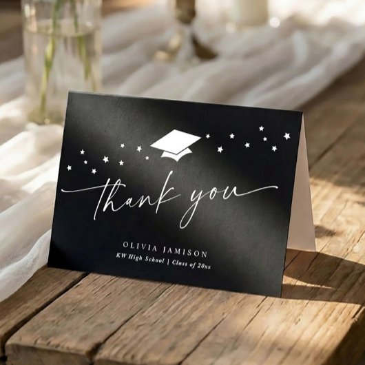 Modern Black and White Folded Graduation Bedankkaart