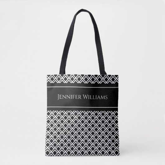 Modern Black and White Geometric Diamond Pattern Tote Bag (Voorkant)