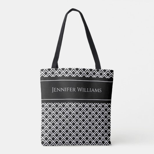 Modern Black and White Geometric Diamond Pattern Tote Bag (Achterkant)