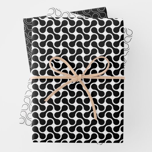 Modern Black and White Geometric Metaball Pattern Inpakpapier Vel (In situ)