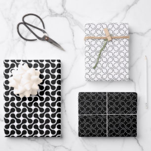 Modern Black and White Geometric Metaball Pattern Inpakpapier Vel