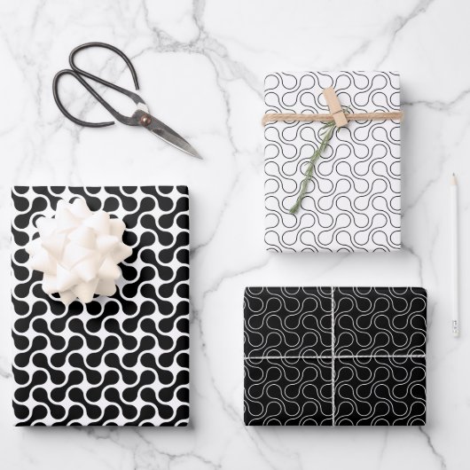 Modern Black and White Geometric Metaball Pattern Inpakpapier Vel (Voorkant)