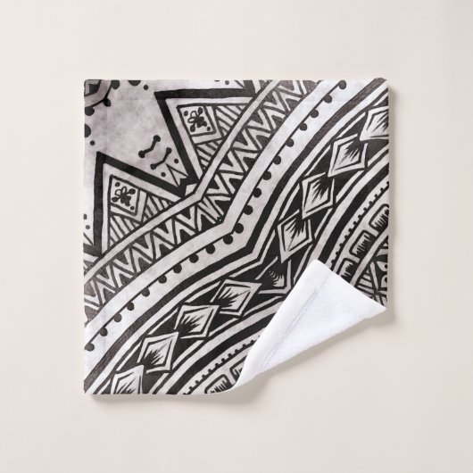 Modern Black and White Geometric Tribal Pattern Bad Handdoek (Wasdoekje)