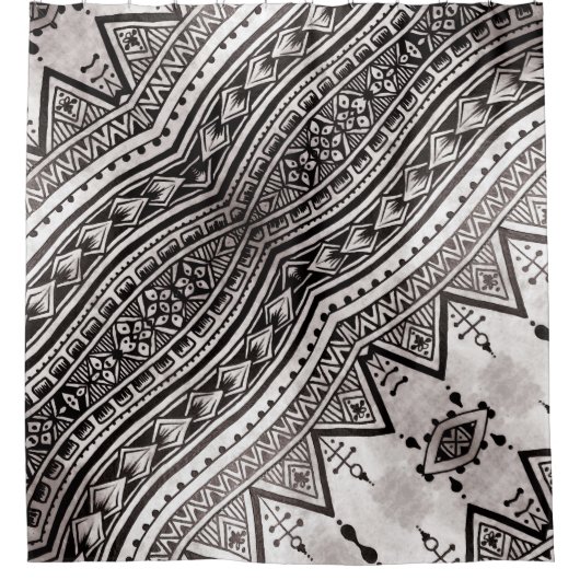 Modern Black and White Geometric Tribal Pattern Douchegordijn (Voorkant)