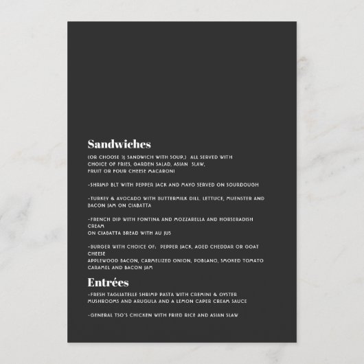 Modern Black and White Geometric Wedding Menu (Achterkant)